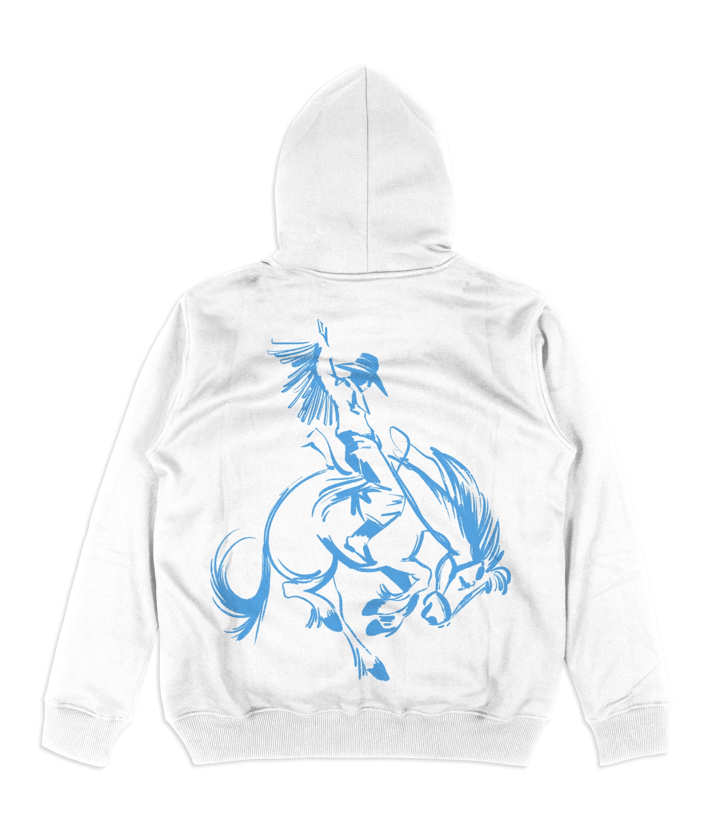 White Hoodie - Light Blue Cowboy Print