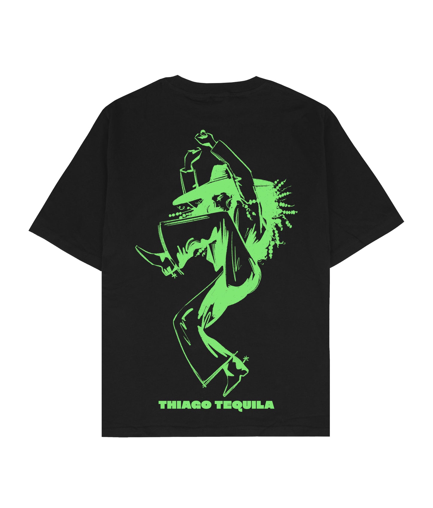 Black T-Shirt - Neon Green Dancing Cowgirl Print