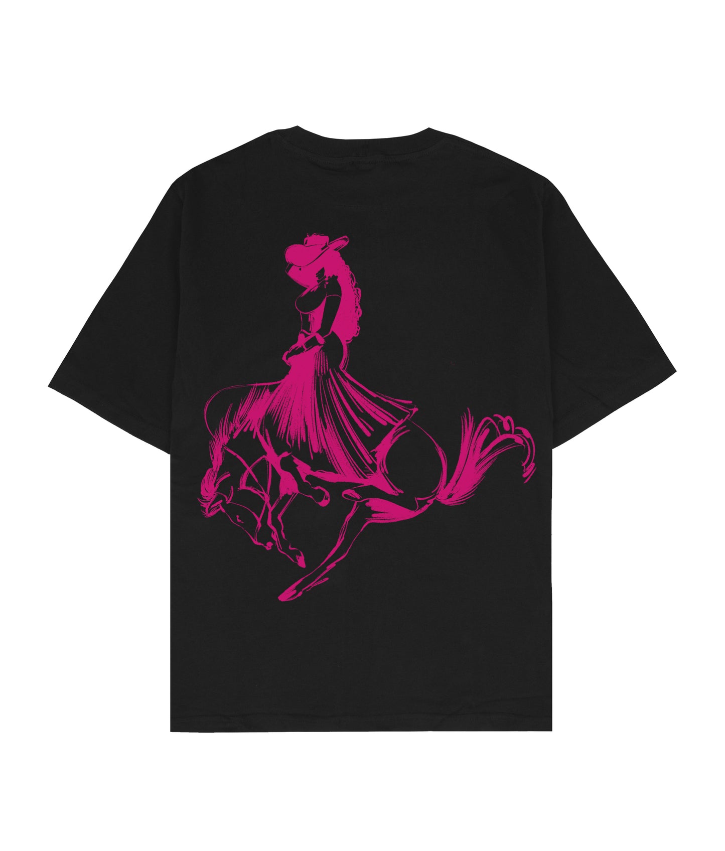 Black T-Shirt - Dark Pink Cowgirl Print