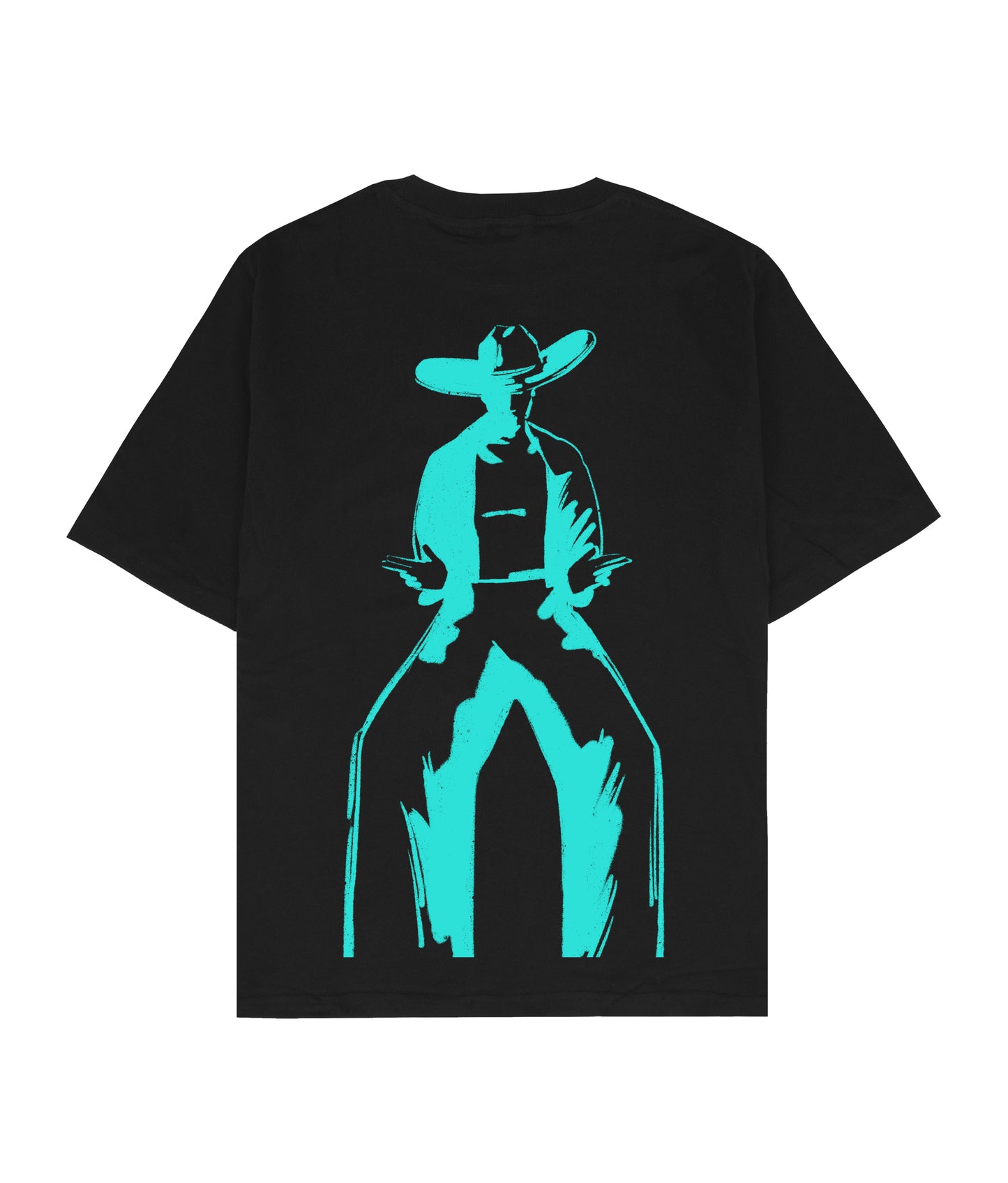 Black T-Shirt - Neon Blue Gunslinger Print
