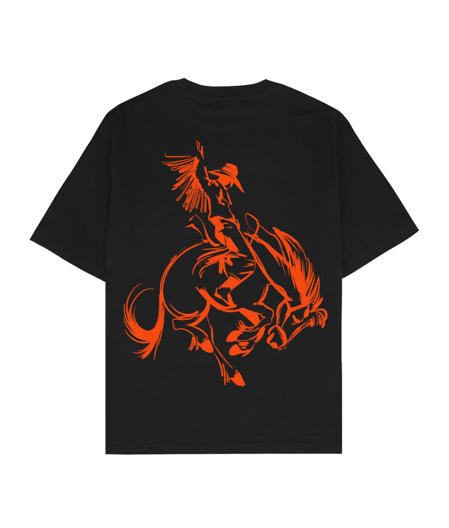 Black T-Shirt - Orange Cowboy Print
