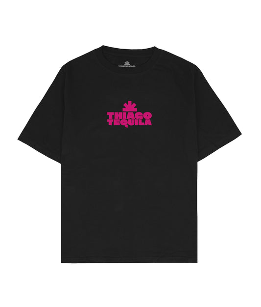 Black T-Shirt - Dark Pink Cowgirl Print
