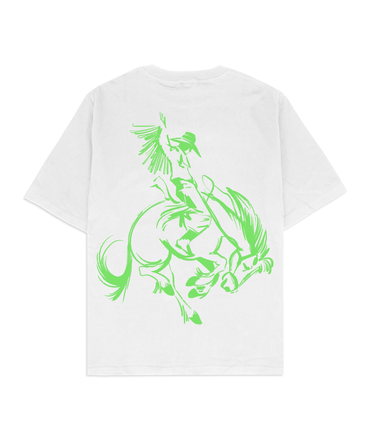White T-Shirt - Neon Green Cowboy Print