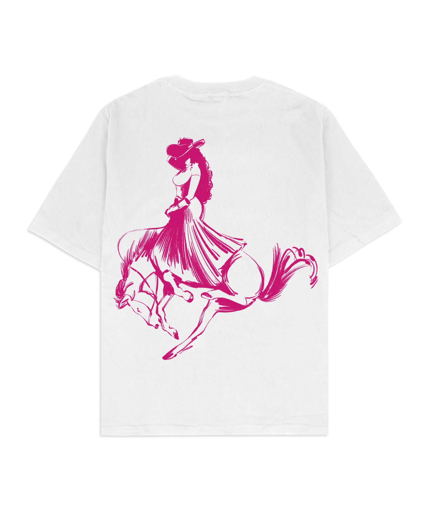 White T-Shirt - Pink Cowgirl Print