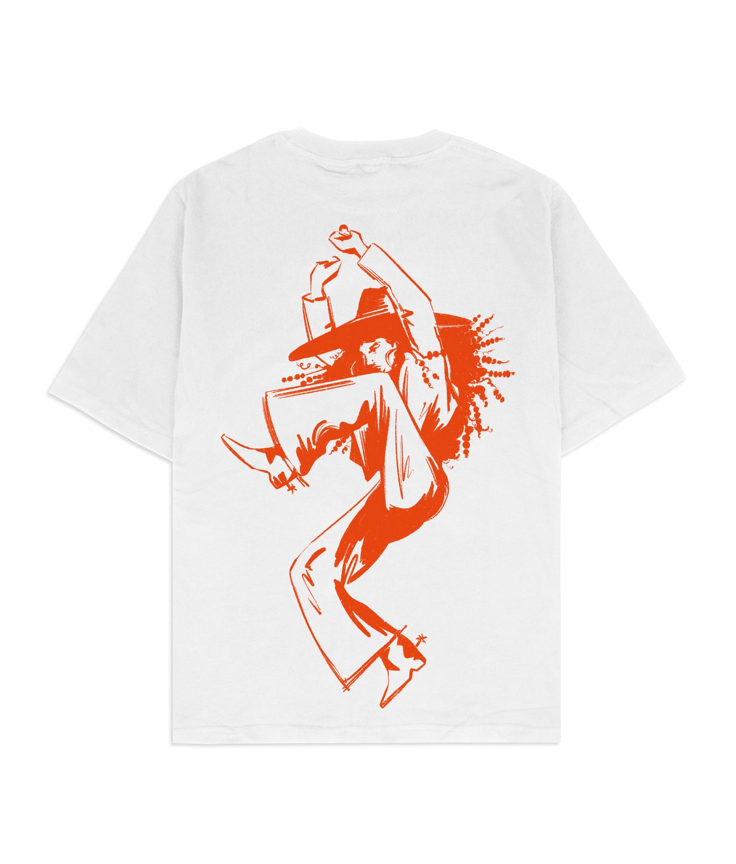 White T-Shirt - Orange Dancing Cowgirl Print