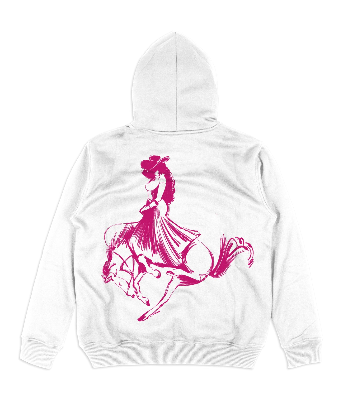 White Hoodie - Dark Pink Cowgirl Print