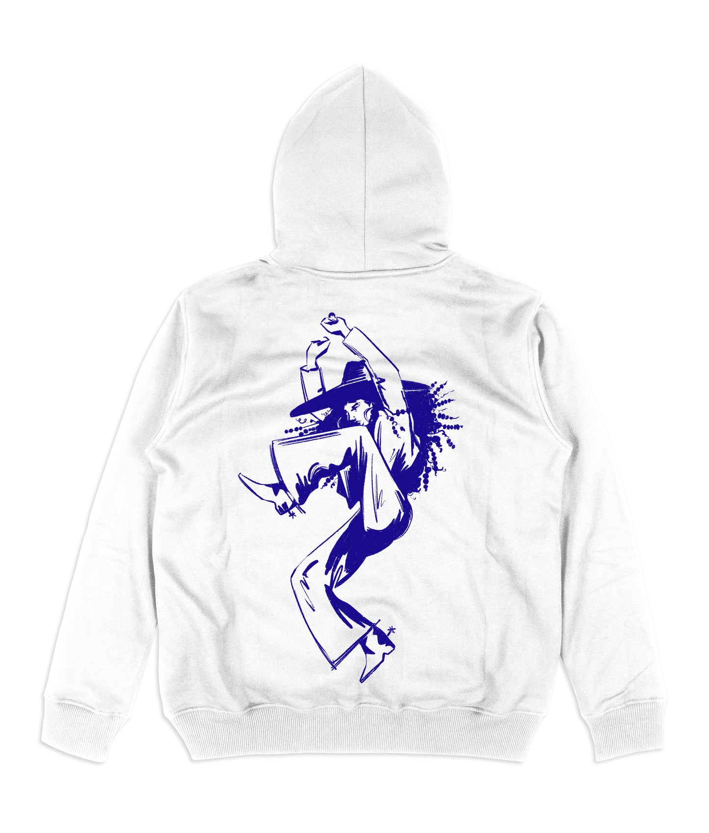 White Hoodie - Dark Blue Dancing Cowgirl Print