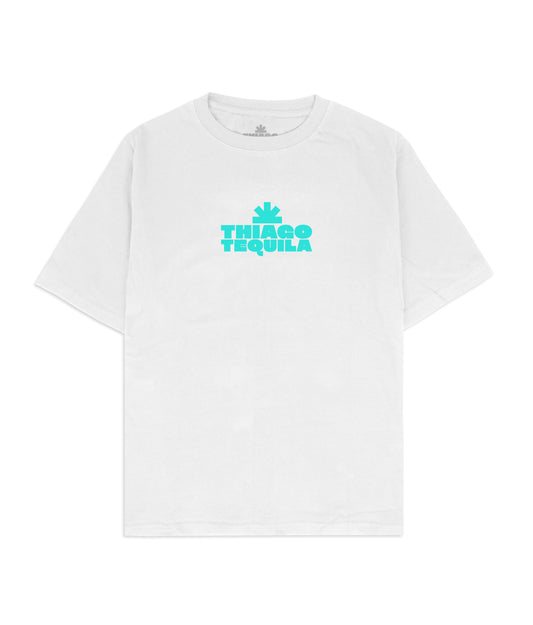 White T-Shirt - Neon Blue Gunslinger Print